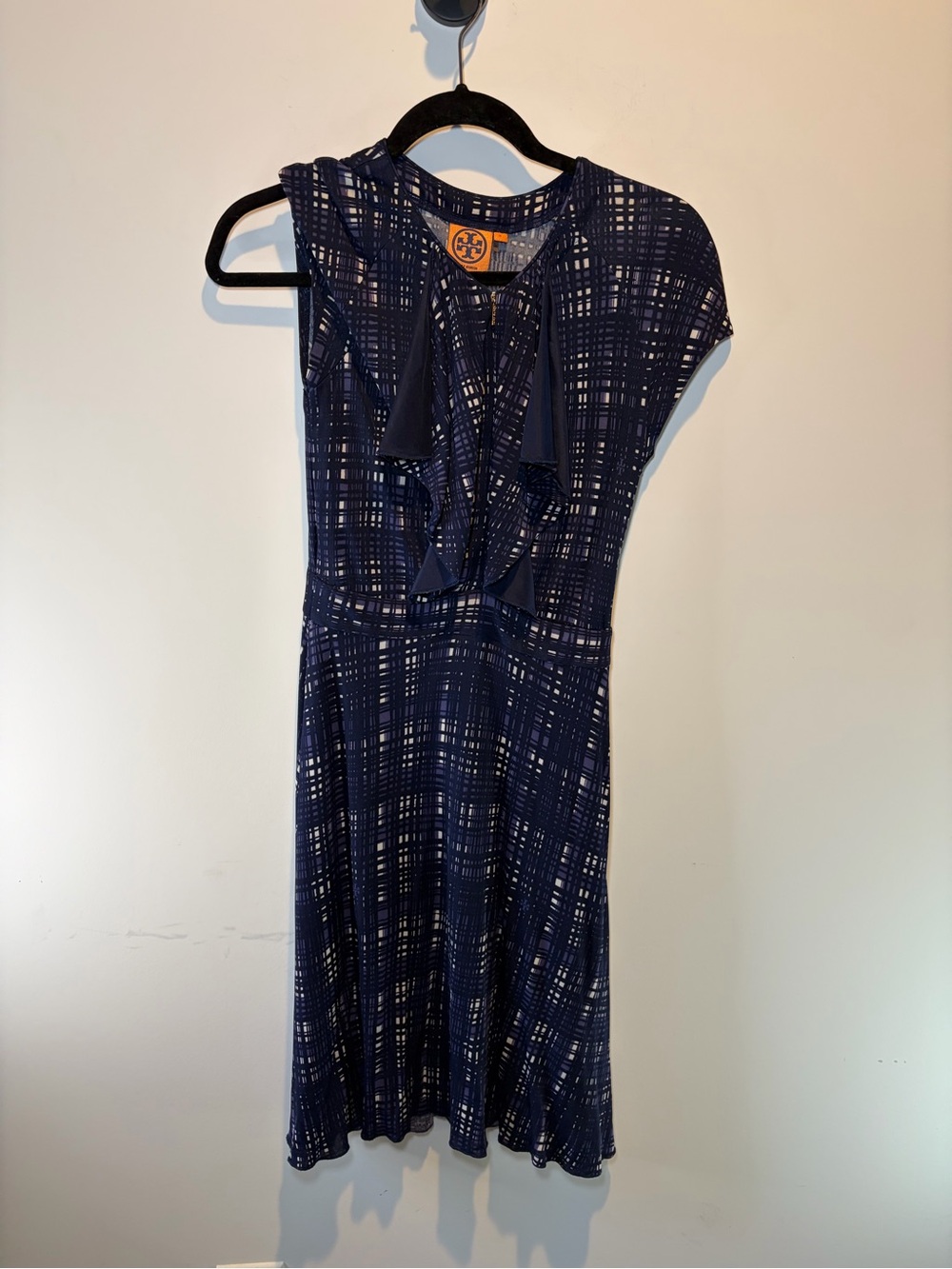 Tory Burch Navy and White Clementine Midi Dress